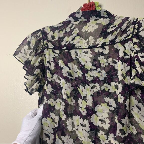 TWENTY ONE Sheer Ruffled Purple Floral Button-up Blouse Medium - Picture 4 of 7